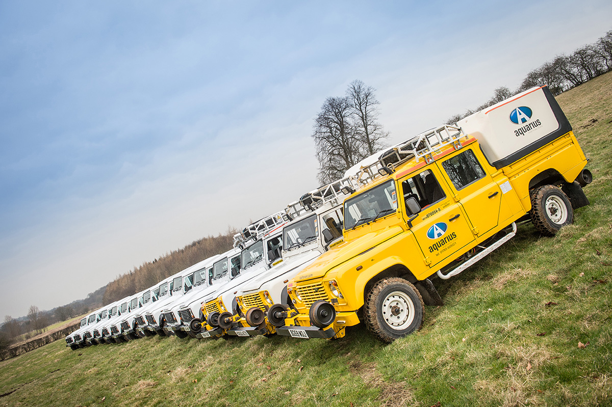 Aquarius Rail Landrovers lined up